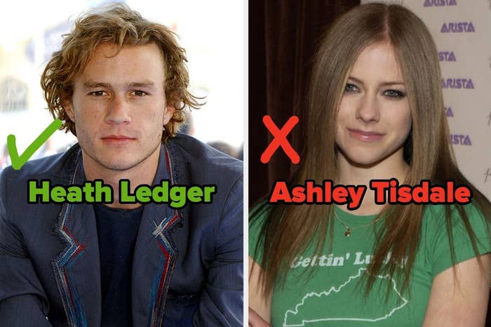 On the left, Heath Ledger correctly identified as Heath Ledger, and on the right, Avril Lavigne incorrectly identified as Ashley Tisdale