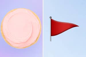 On the left, a sugar cookie from Crumbl, and on the right, a red flag