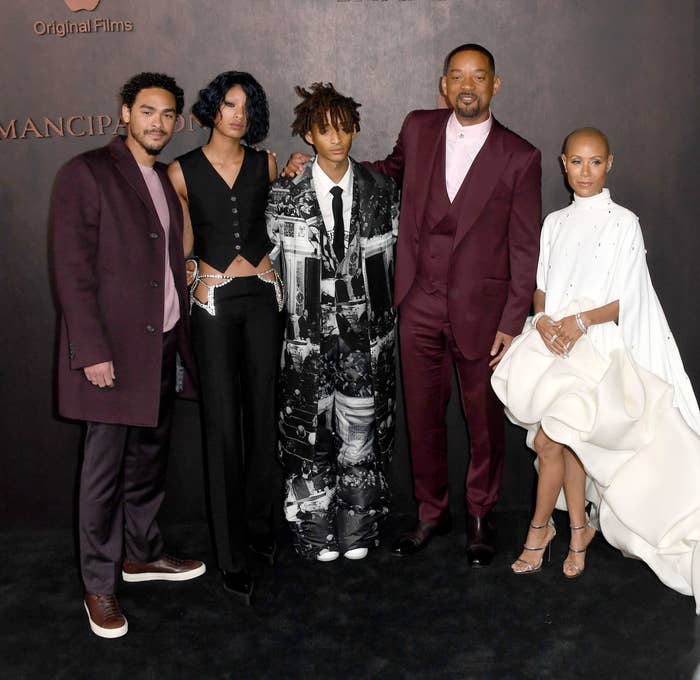 Will Smith and Jada Pinkett Smith and their children at a media event