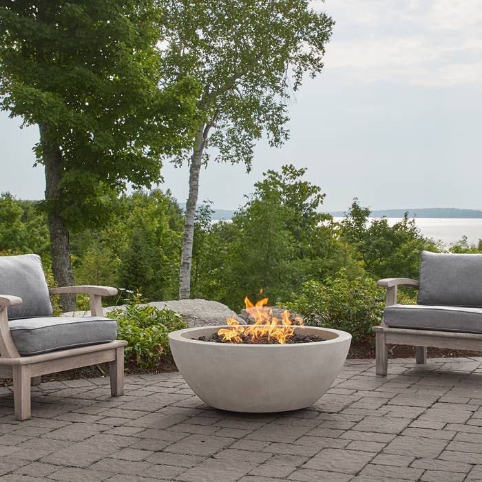 The firepit in the center of outdoor seating