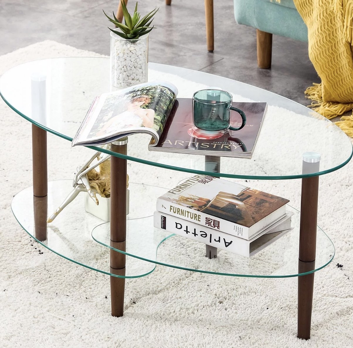 The coffee table in the center of the room