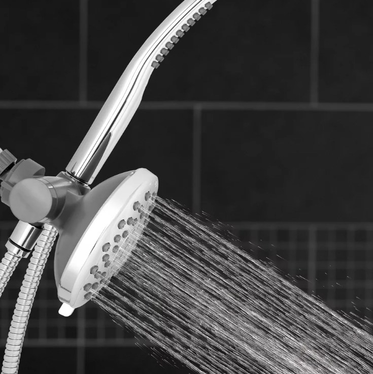two-piece shower head turned on