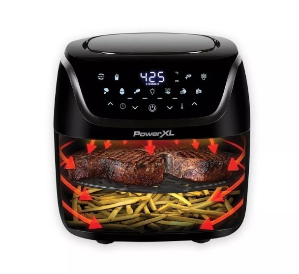 airfryer cooking both steak and french fries
