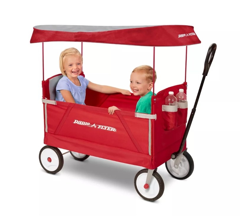 red wagon with kids inside