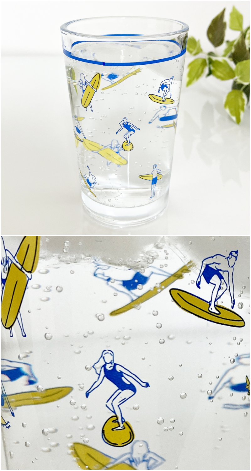 DAISO（ダイソー）のおすすめグラス「デザイングラス（サーフィン、約220ml）」