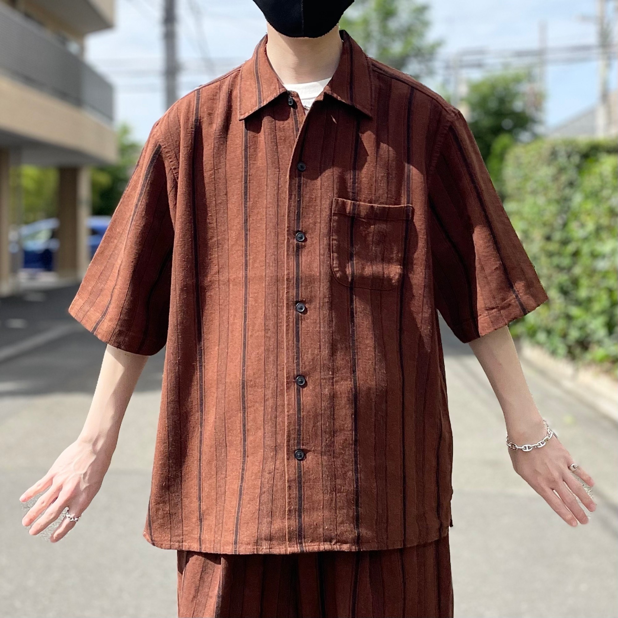 GU(ジーユー)のおすすめのメンズアイテム「リネンブレンドシャツ(5分袖)(ストライプ)」