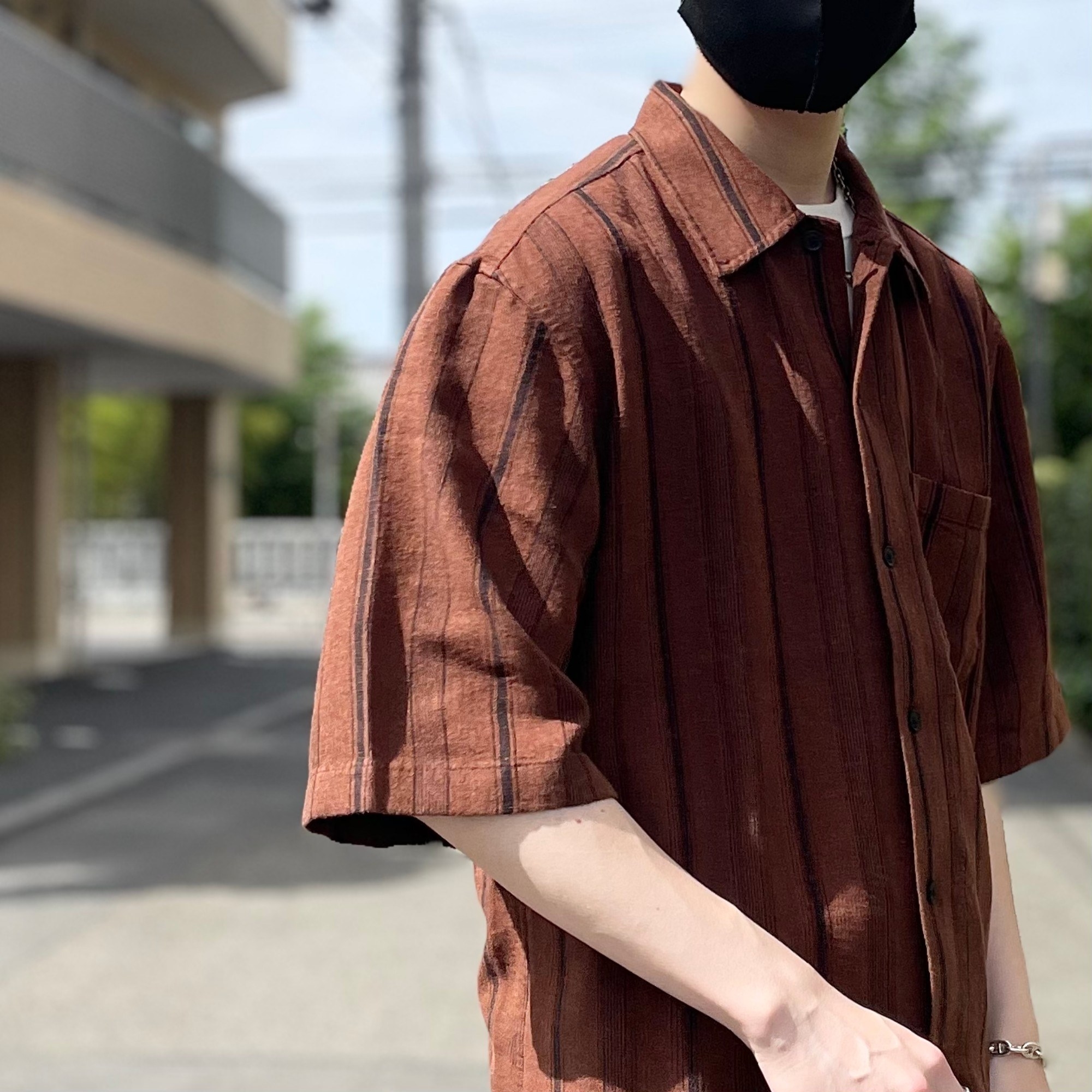 GU(ジーユー)のおすすめのメンズアイテム「リネンブレンドシャツ(5分袖)(ストライプ)」