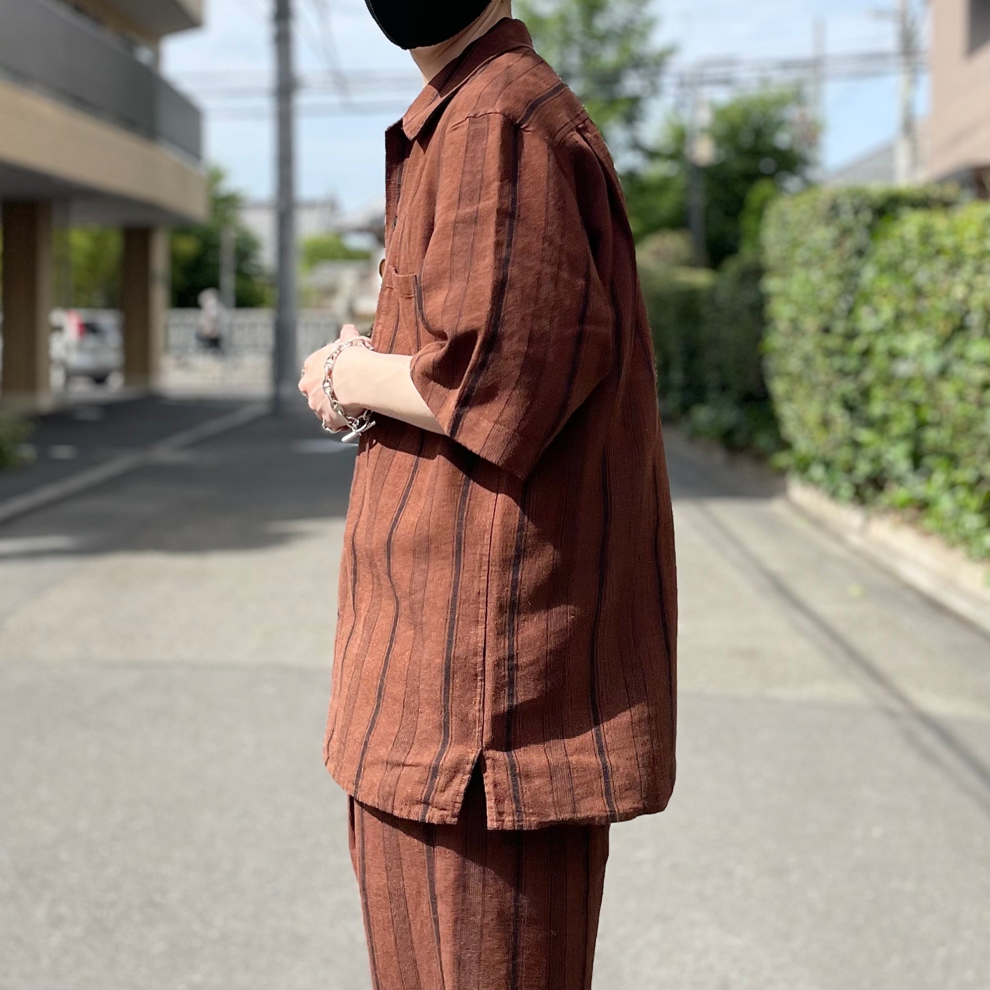 GU(ジーユー)のおすすめのメンズアイテム「リネンブレンドシャツ(5分袖)(ストライプ)」