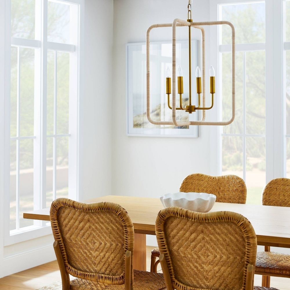 Rattan and brass finished ceiling pendant light