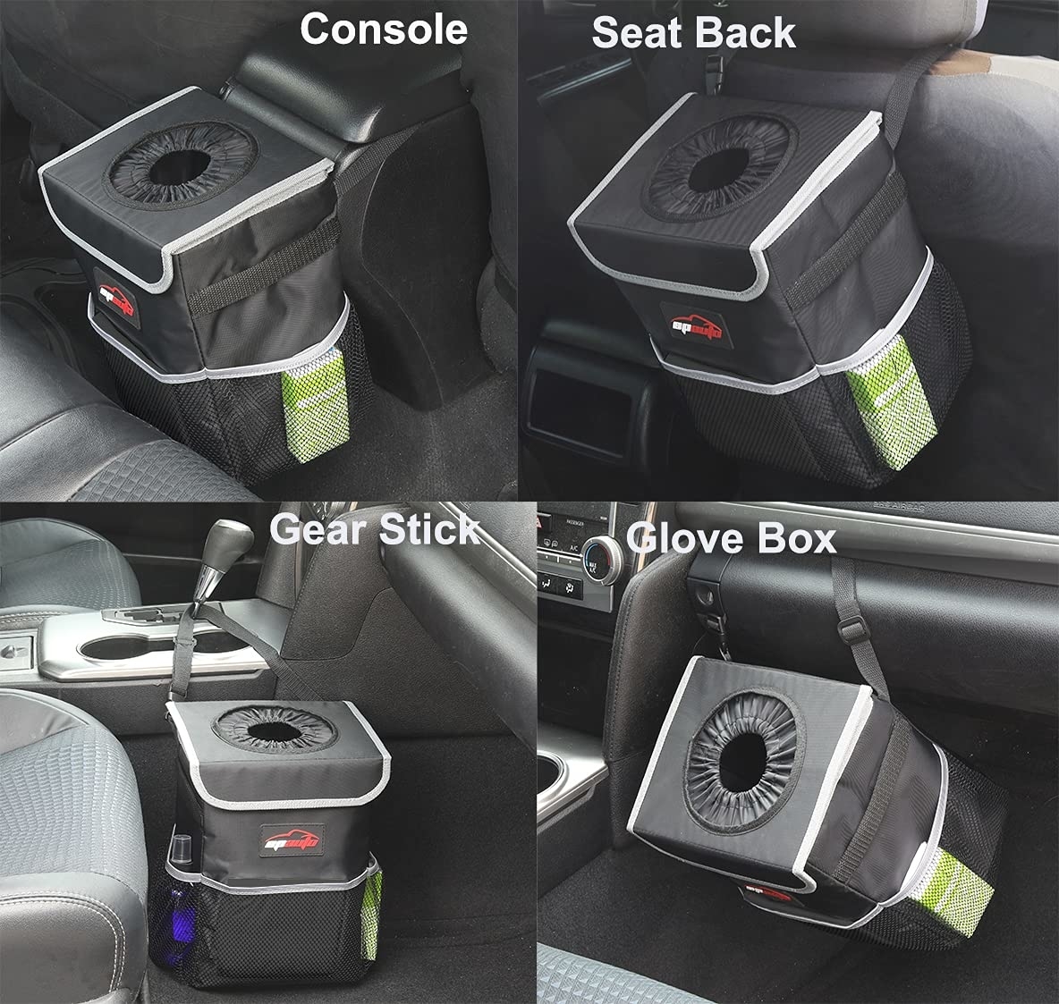 Four images of the waterproof trash can in car