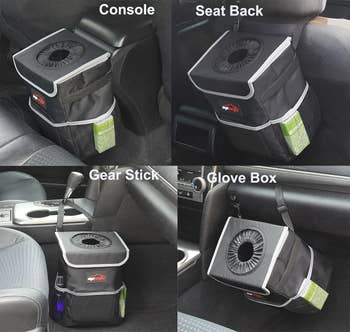 Four images of the the antithetic places 1 tin connect the achromatic trash tin successful the car