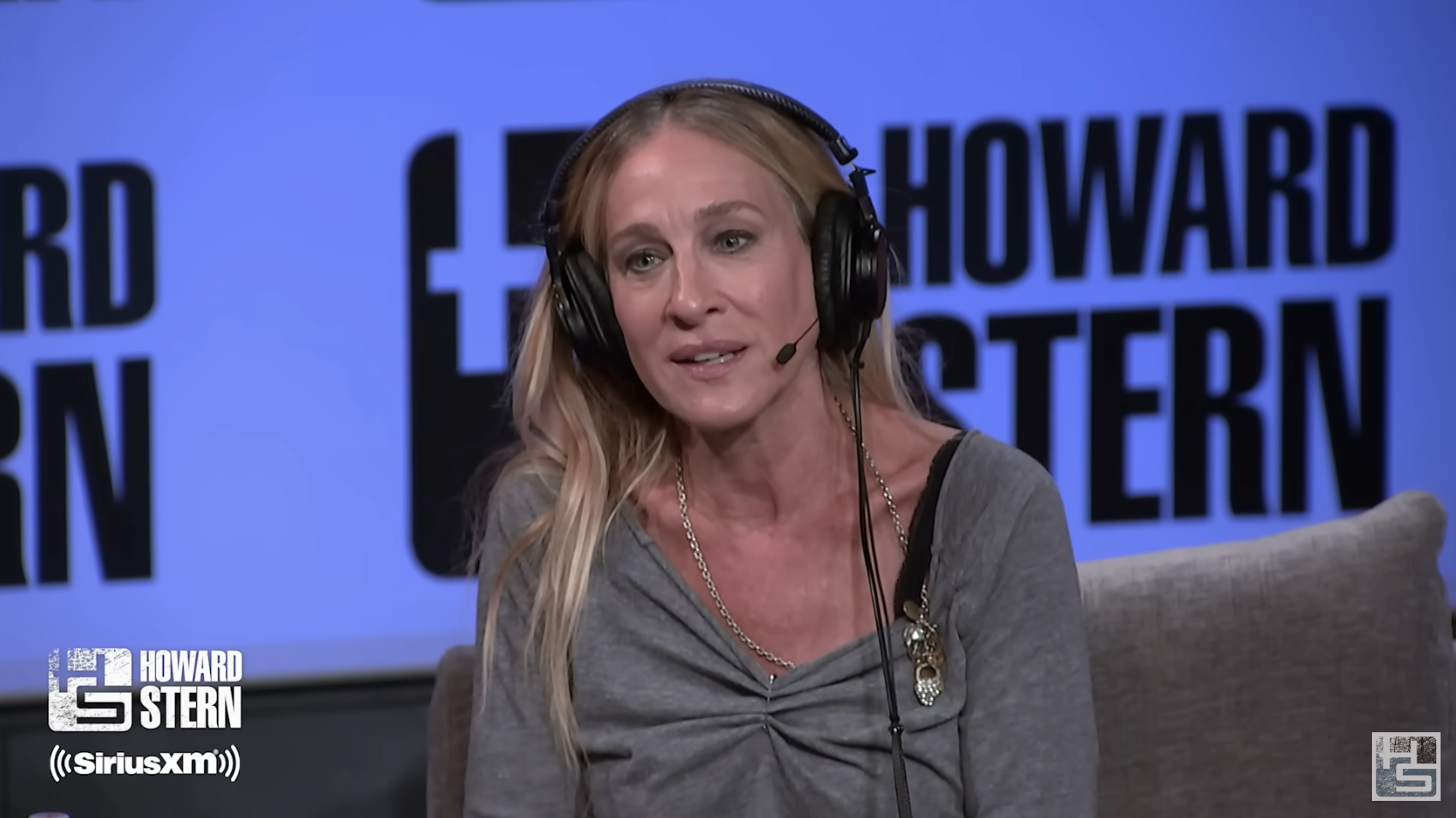 Close-up of SJP on the Howard Stern set
