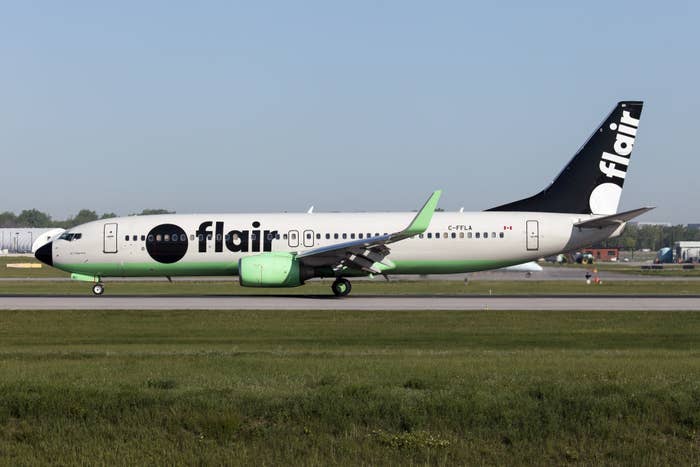 A Flair Airlines Boeing 737-8 just landed at Montreal Pierre Elliott Trudeau Int&#x27;l Airport.