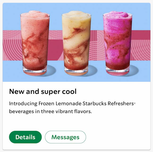 the three new drinks in the app