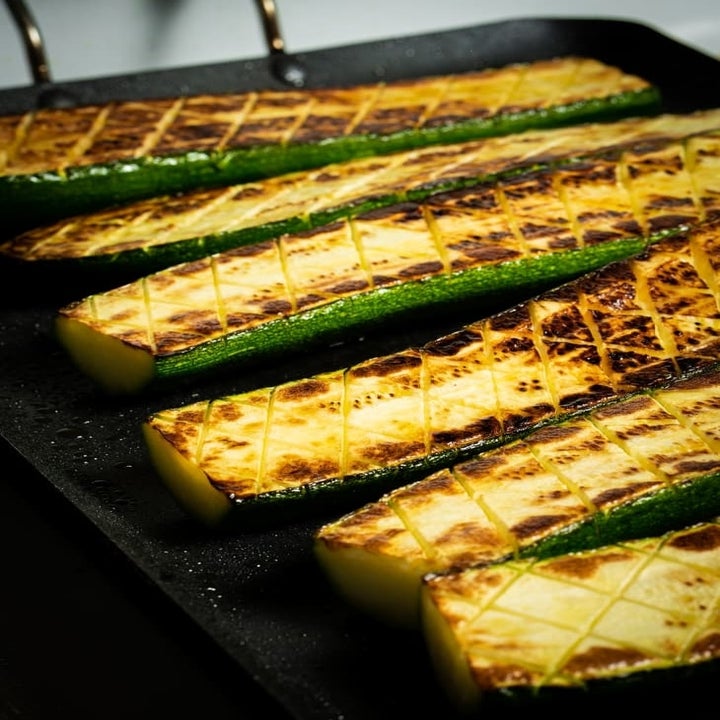 seared and cross-hatch cut zucchini