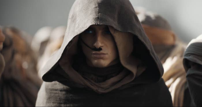A close-up of Timothée Chalamet as Paul from the "Dune: Part Two" trailer