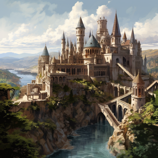 This castle sits among mountains and rivers