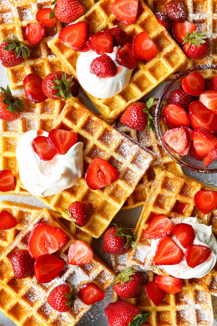 strawberry topped buttermilk waffles