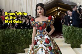 A realistic AI-generated image of Snow White at the Met Gala in an elaborate gown