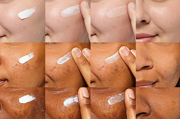 models of varying skin tons with sunscreen rubbed into face