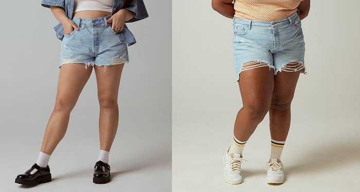 two models wearing the Levi shorts