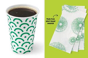 Hot cup and napkins made from plant-based material