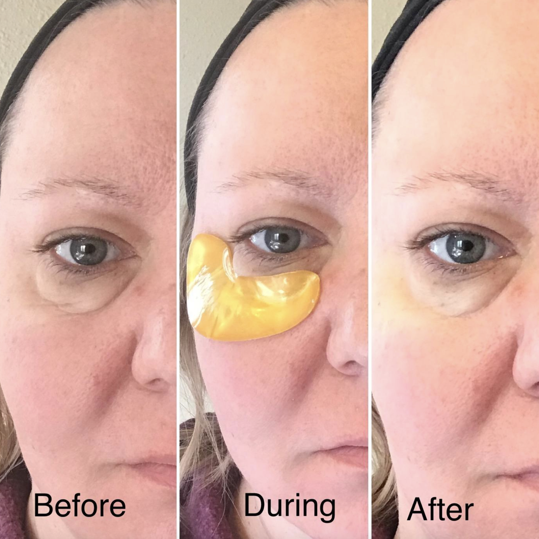 a reviewer showing a step by step progress of the eye patches