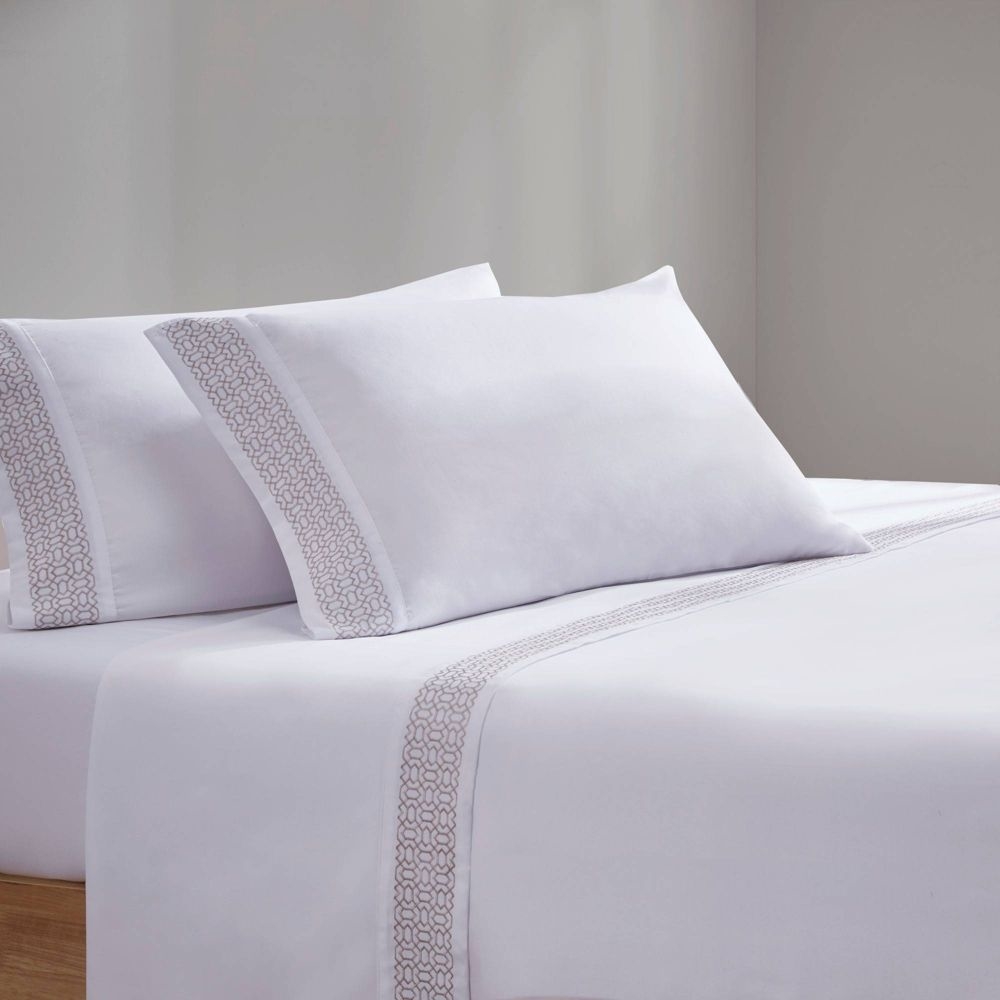Embroidered white sheet set