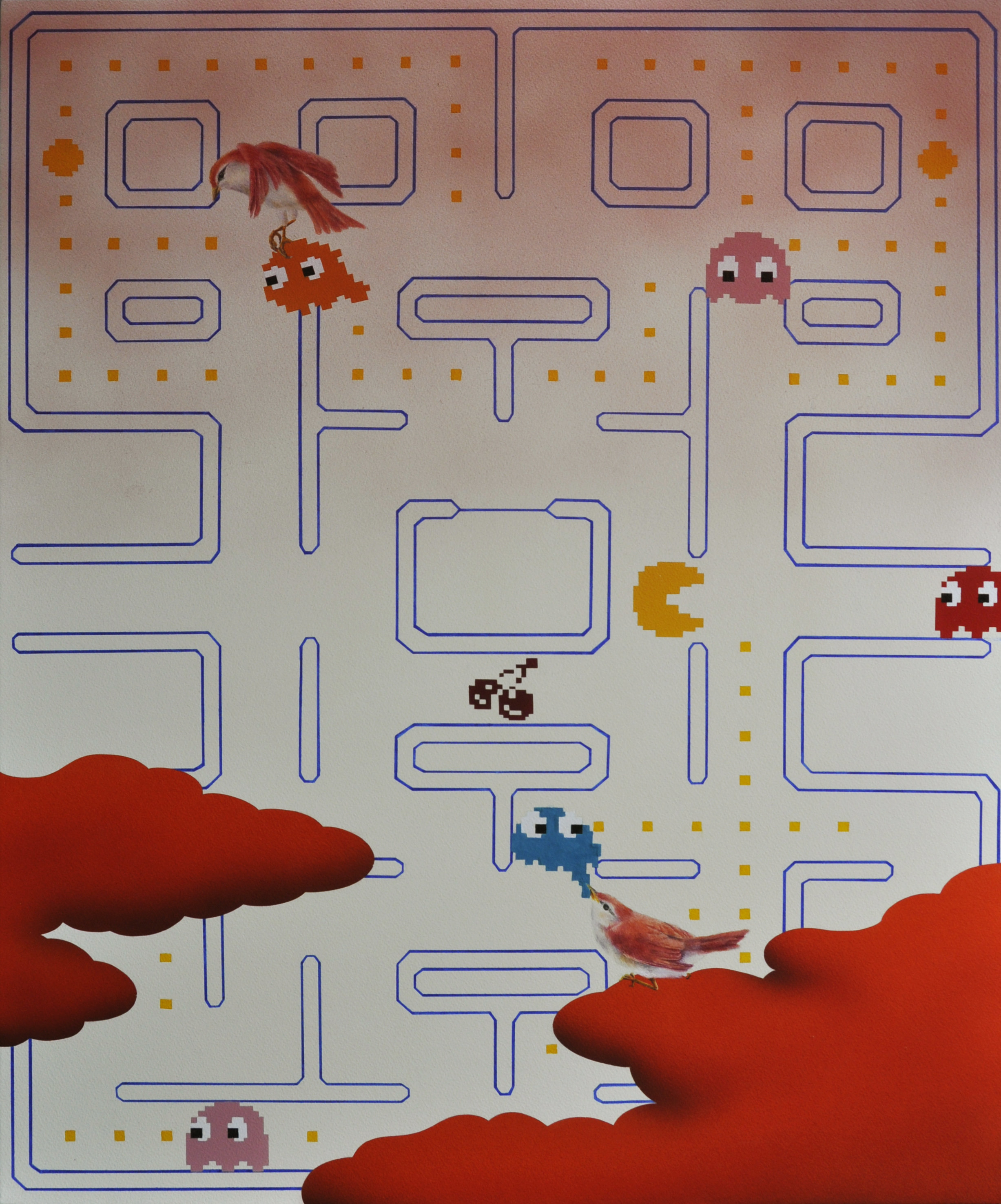 私が昔、よくやってたゲームを日本画で描いてます