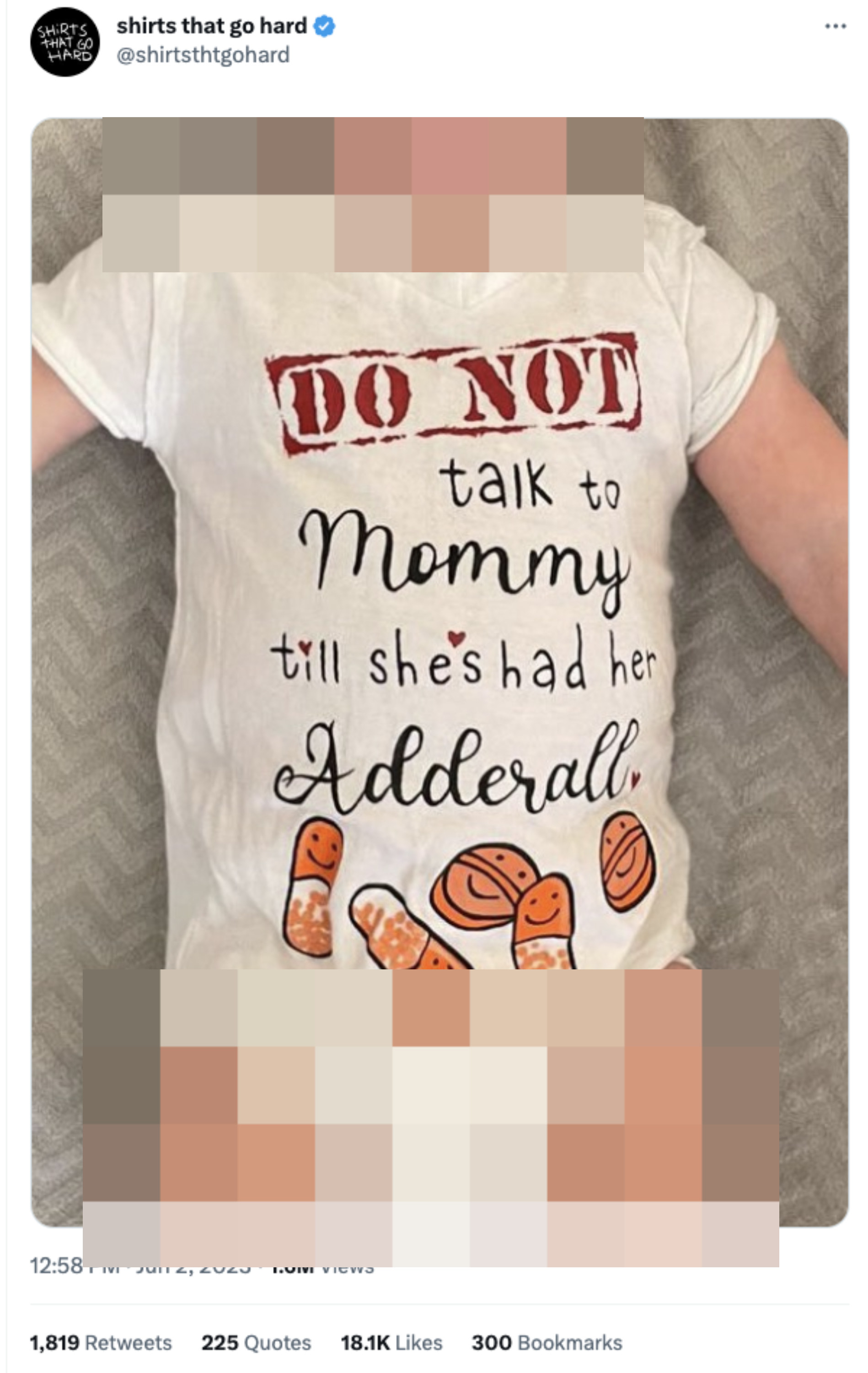 Screenshot of a onesie saying, &quot;Do not talk to mommy till she&#x27;s had her Adderall&quot;