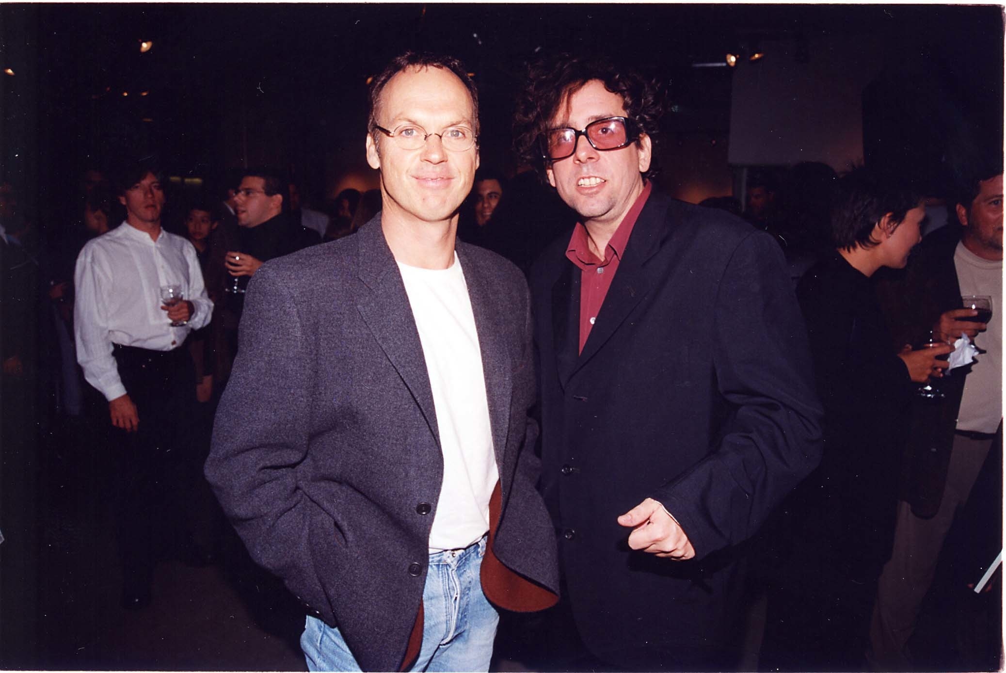 Closeup of Michael Keaton and Tim Burton