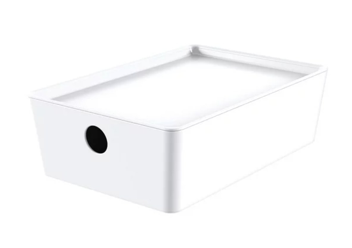 a white storage bin with a lid