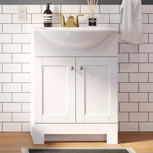 the vanity with a European-style sink and storage underneath in a bathroom