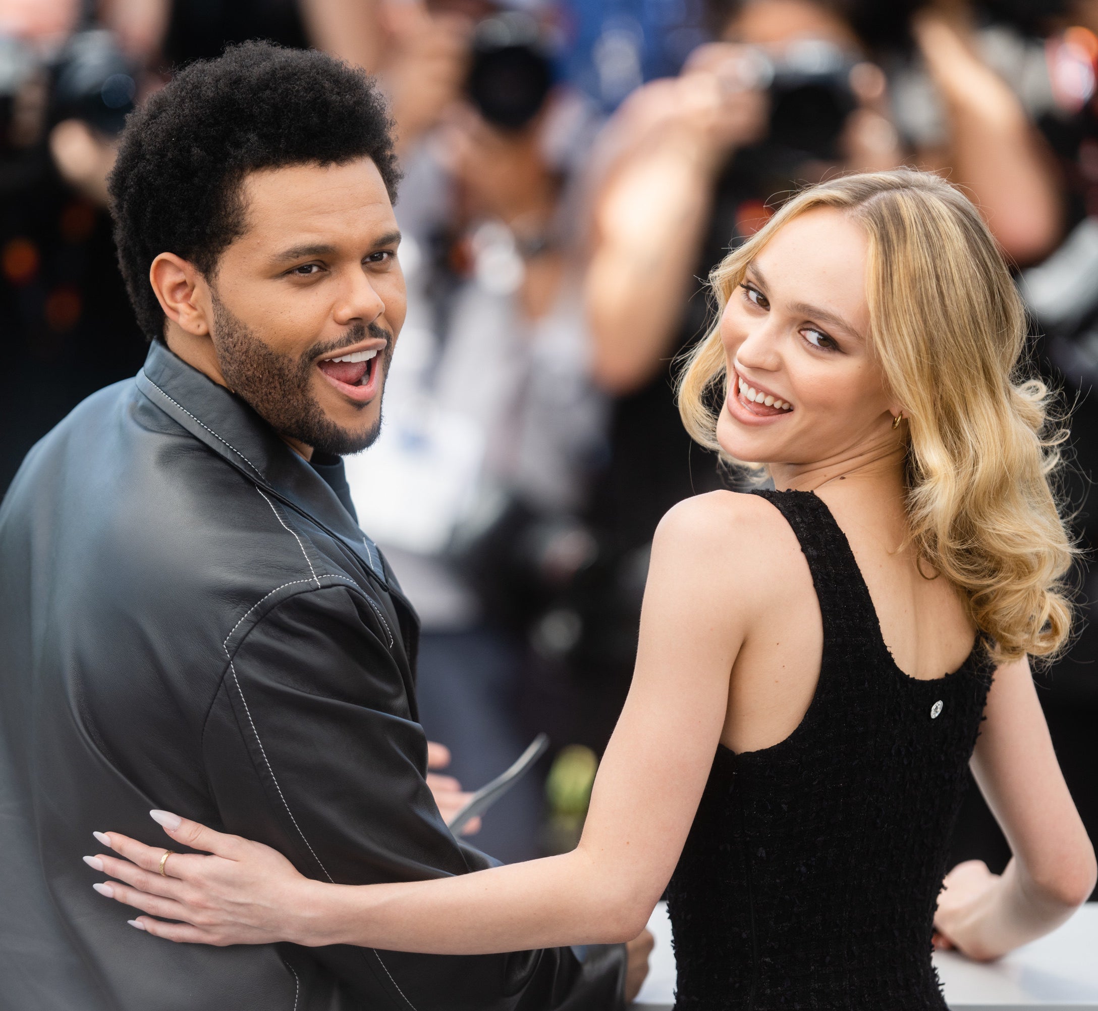 Abel and Lily-Rose smiling in Cannes