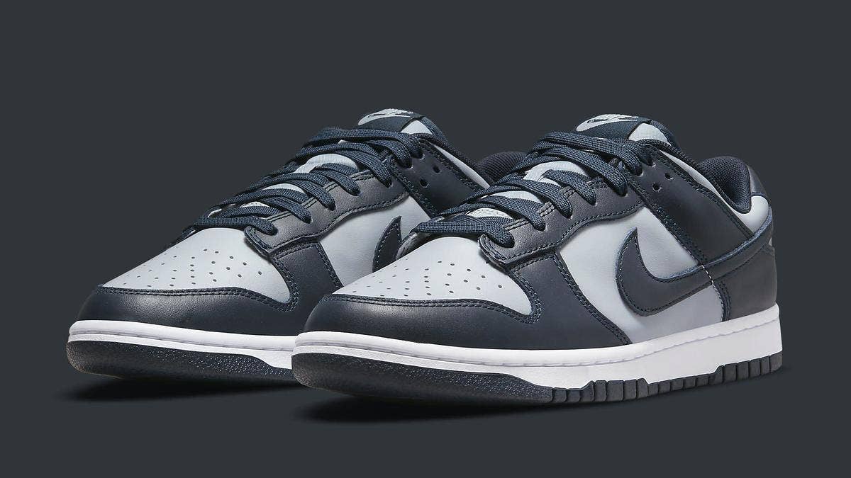 Nike is releasing a new 'Championship Grey' Dunk Low makeup in Georgetown Hoyas' navy and grey colors. Find the release date, images, and more information here.