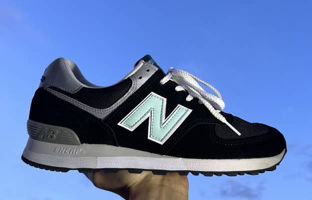 Studio FY7 x New Balance 576 in black and blue from model Younes Bendjima