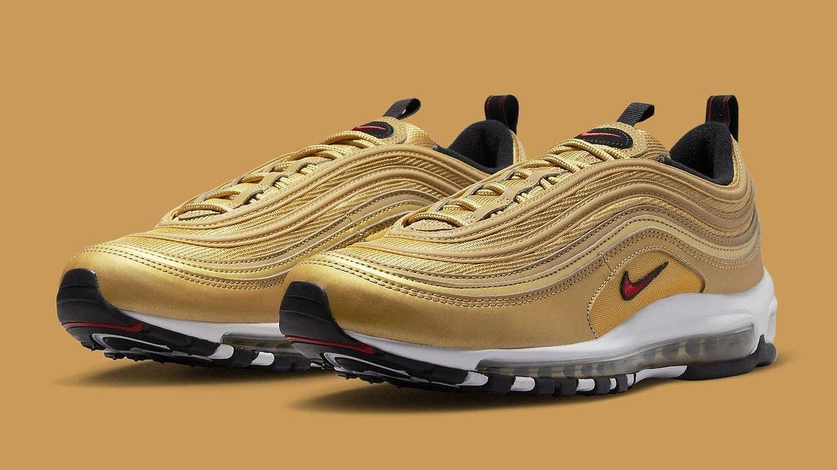 The classic 'Gold Bullet' Nike Air Max 97 colorway is returning to retail in 2023. Click here for the official release details and a closer look at the shoe.