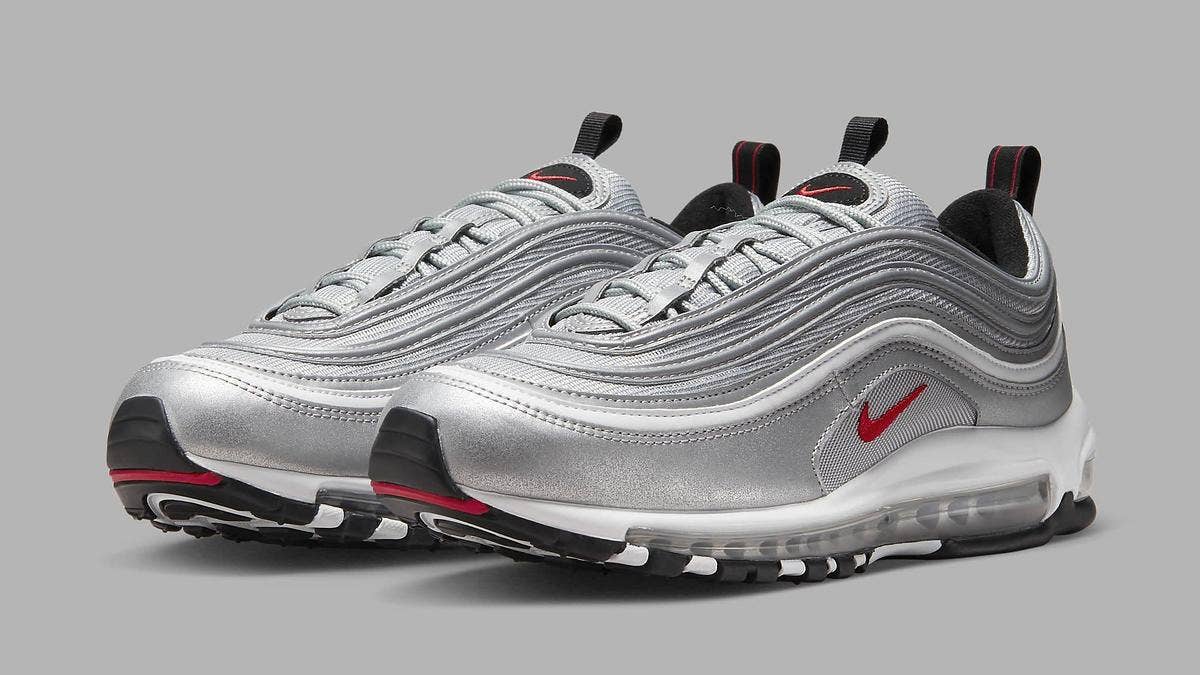 The original 'Silver Bullet' colorway of the Nike Air Max 97 is coming back in 2022 to coincide with the shoe's 25th anniversary. Click here for a first look.