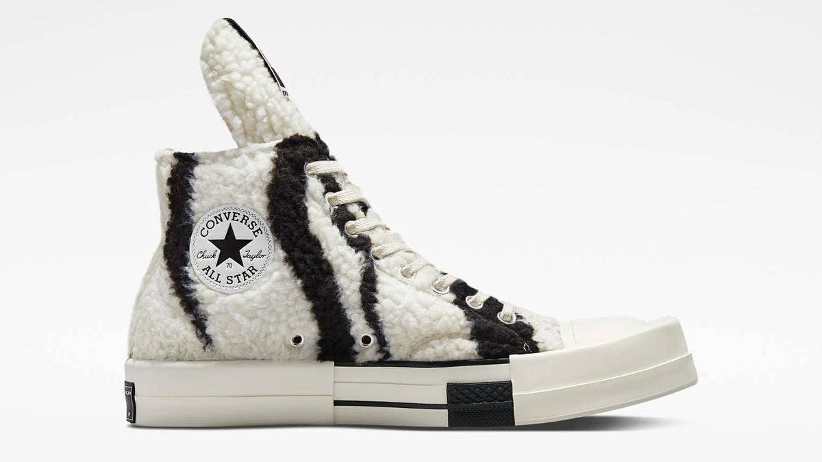Rick Owens adds a zebra print to his Drkshdw x Converse Turbodrk Chuck 70 sneaker collab, with the release arriving in January 2023. Find the release here.