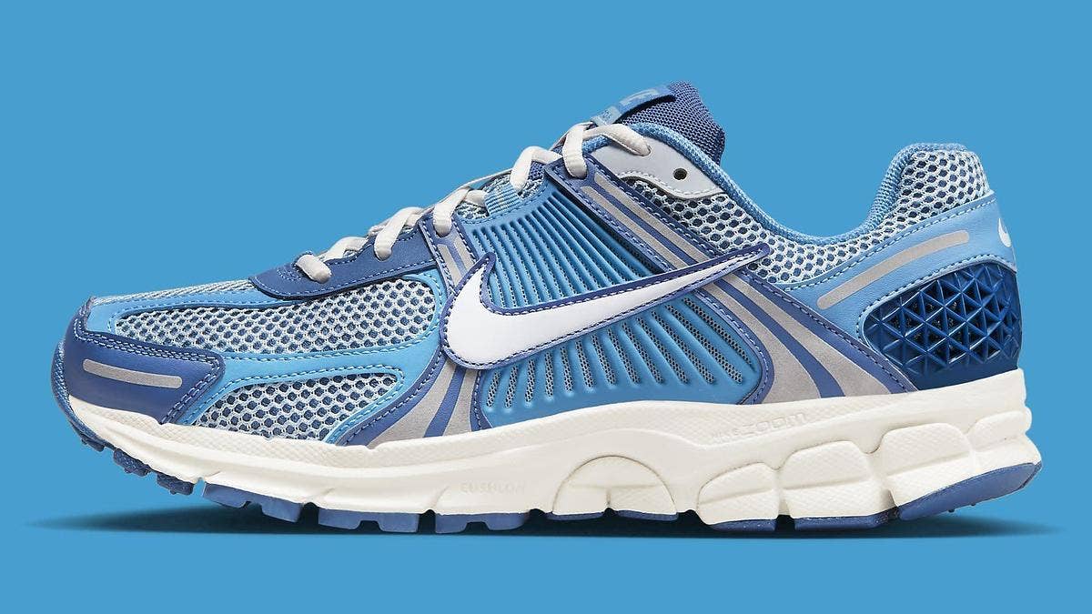 The Nike Zoom Vomero 5 is delivered in an eye-catching blue-based colorway, complemented by hits of grey and white. Click for more on the May 12 release.