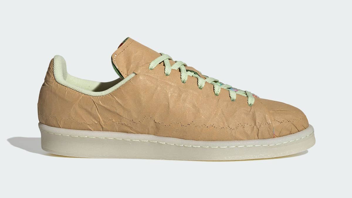 The 420-inspired 'Croptober' Adidas Campus 80s features a tear away outer layer that mimics brown rolling paper, with a hairy grain suede base underneath.