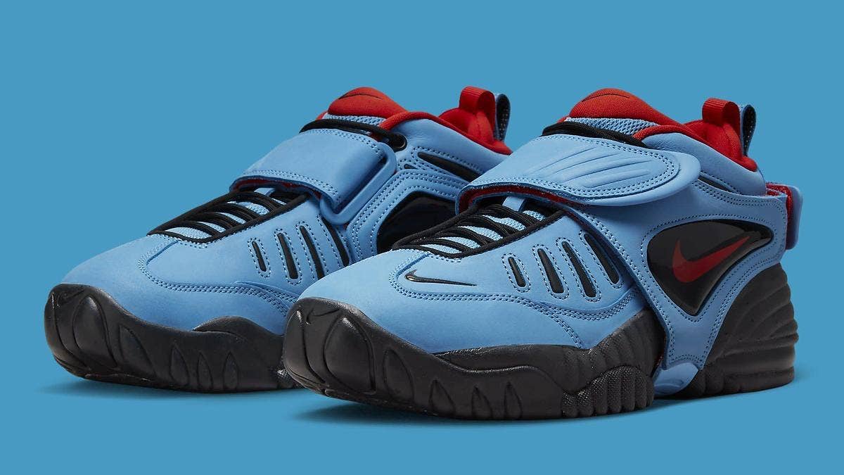 The release date and details for Ambush's Nike Air Adjust Force collaboration in 'University Blue/Habanero Red' and 'Light Madder Root/Burgundy Crush.'