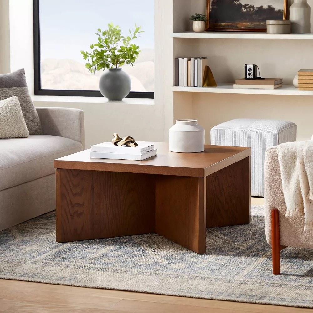 the brown square coffee table