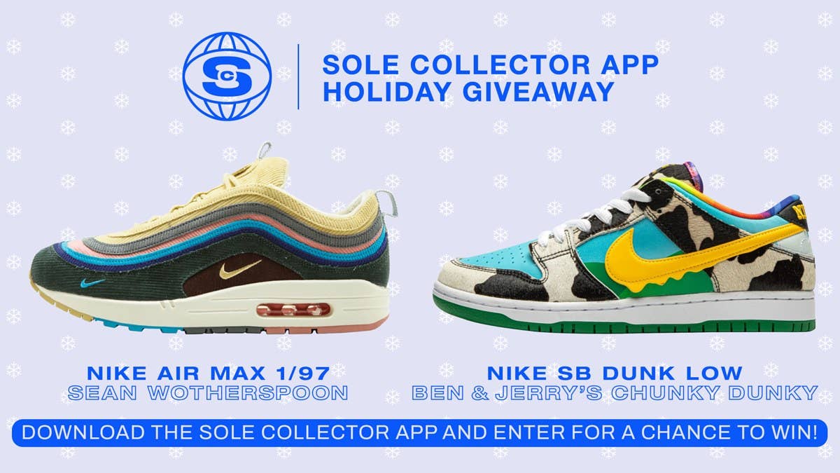 Sole Collector is giving away the coveted “Chunky Dunky” Nike SB Dunk Low and the Sean Wotherspoon x Nike Air Max 1/97 in its Holiday 2021 Sweepstakes.