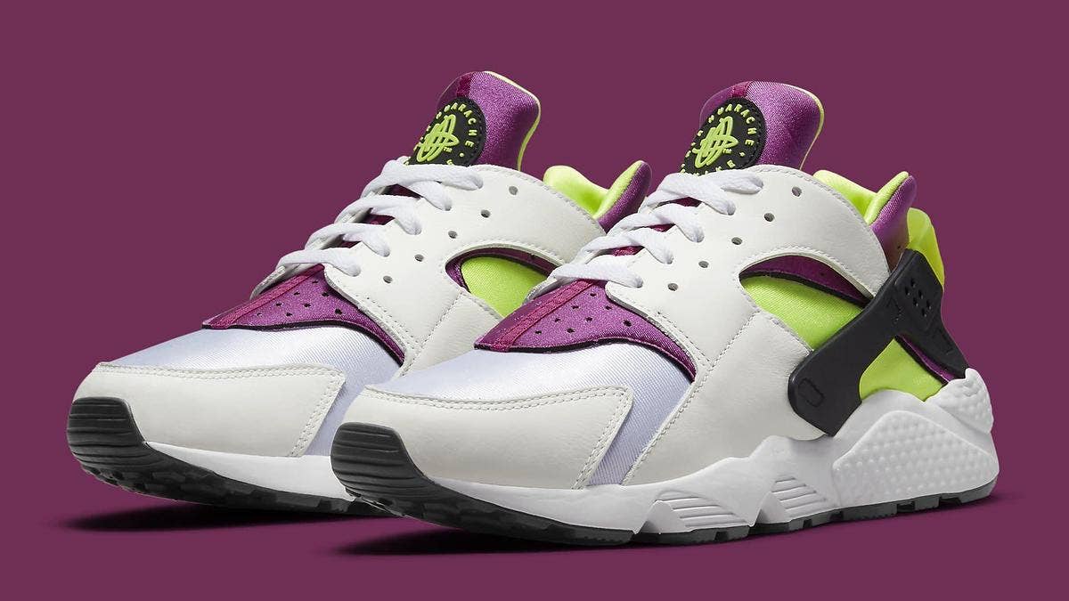 The original 'Neon Yellow/Magenta' colorway of the Nike Air Huarache is returning in July 2021. Click here for the official release info and a detailed look.