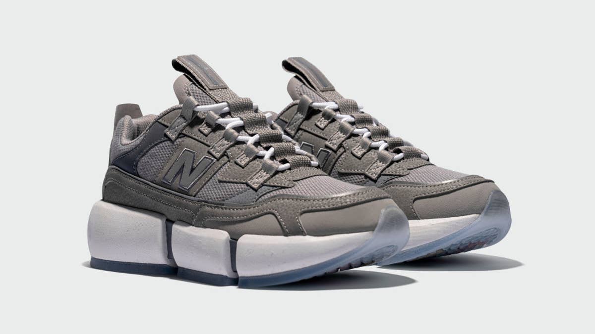 Jaden Smith's eco-friendly New Balance Vision Racer sneaker is dropping in a neutral grey colorway in June 2021. Click here for the official release info.