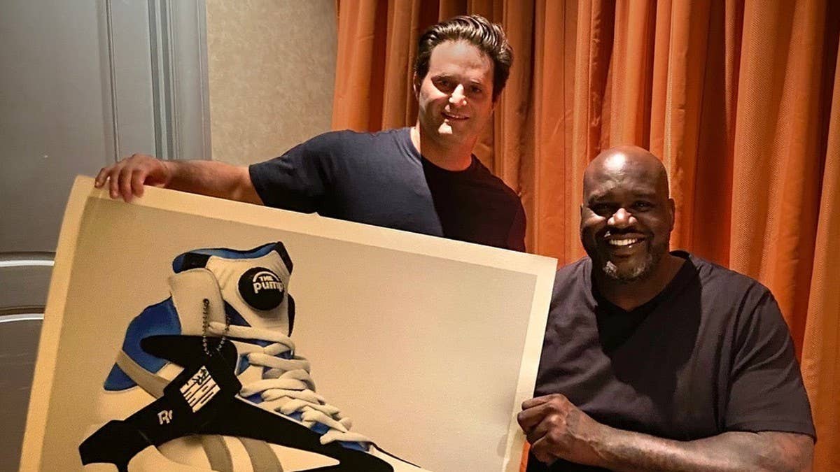 NBA legend Shaquille O'Neal teamed up with artist Adam Port to create limited edition prints of his Reebok Pump Shaq Attaq signature shoe for charity.