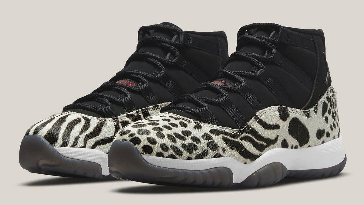 The 'Animal Instinct' Air Jordan 11 features exotic animal prints and black suede upper. Click for a closer look at the women's exclusive Black Friday release.
