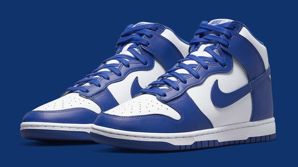The classic 'Kentucky' Nike Dunk High style from the original 'Be True to Your School' lineup is returning in 2021. Click here for the release info.
