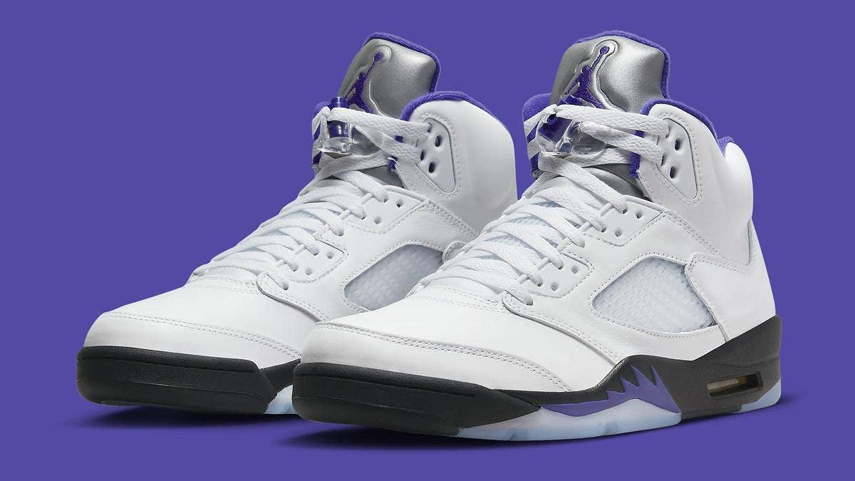 An Air Jordan 11-inspired 'Dark Concord' Air Jordan 5 is dropping in August 2022. Click here for the official release info and a detailed look at the shoe.